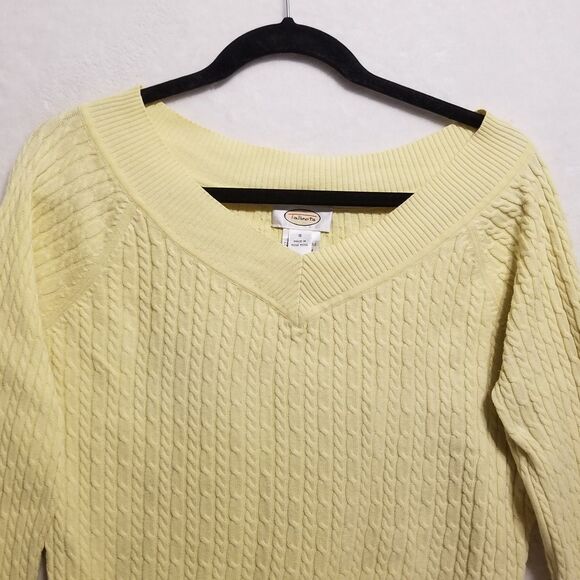 Talbots Small Sweater Cable Knit Butter Yellow V-Neck Cotton Preppy Classic Vtg - Picture 4 of 8